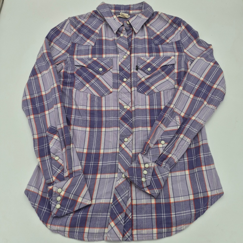 Levis Womens Purple Plaid Western Snap Front Long Sleeve Shirt Small 50841-0003